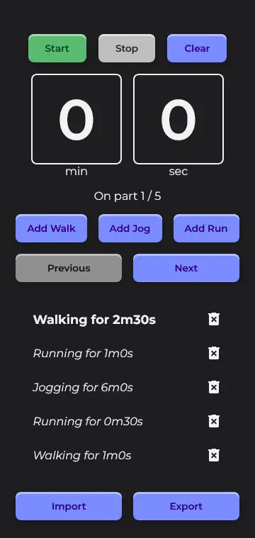 picture of cardio app filled with intervals